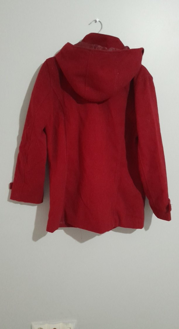 Bordo Düğmeli Midi Kadın Kaban - Görsel 5