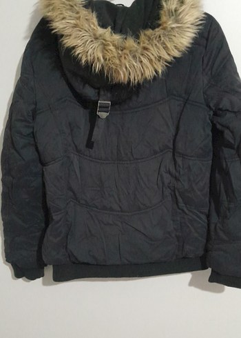 Düğmeli  siyah kadın Mont - Görsel 5