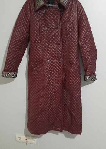 Bordo Düğmeli Kadın Uzun mont - Görsel 2