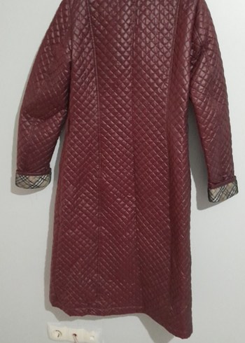 Bordo Düğmeli Kadın Uzun mont - Görsel 5
