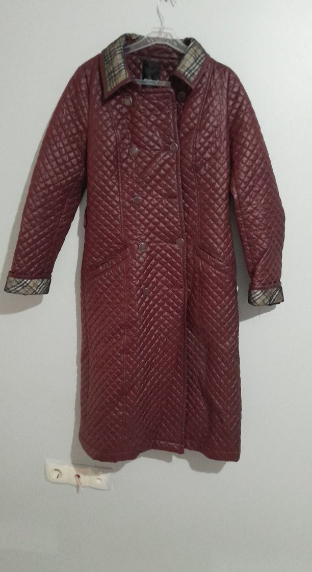 Bordo Düğmeli Kadın Uzun mont - Görsel 2