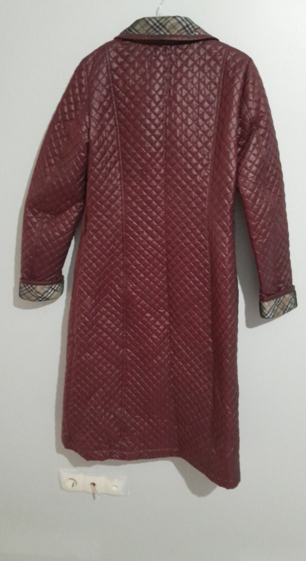 Bordo Düğmeli Kadın Uzun mont - Görsel 5