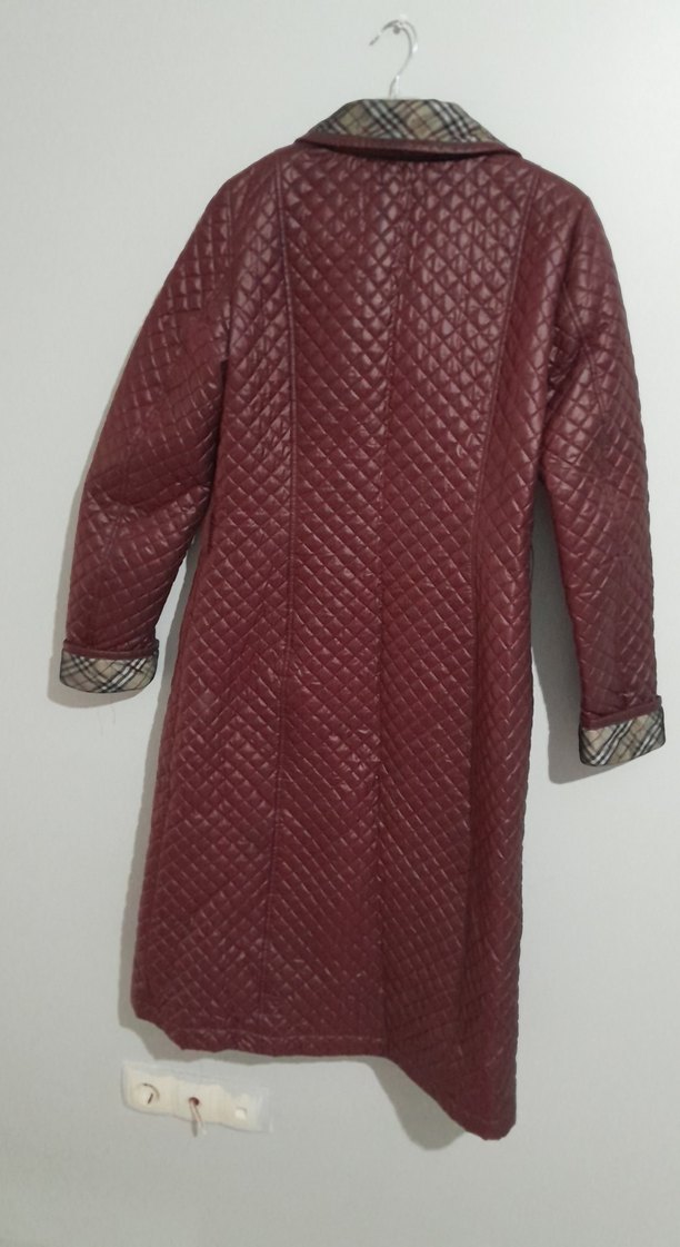 Bordo Düğmeli Kadın Uzun mont - Görsel 4