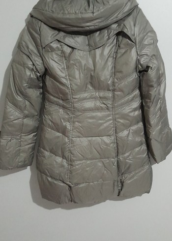 Gri Midi Kadın Kışlık Mont Fermuarlı - Görsel 4