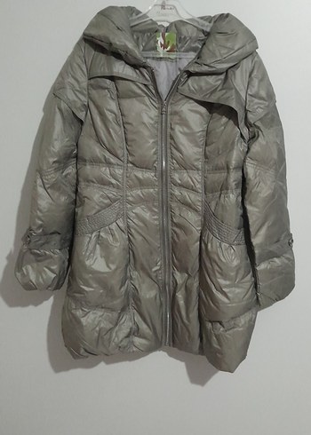 Gri Midi Kadın Kışlık Mont Fermuarlı - Görsel 2