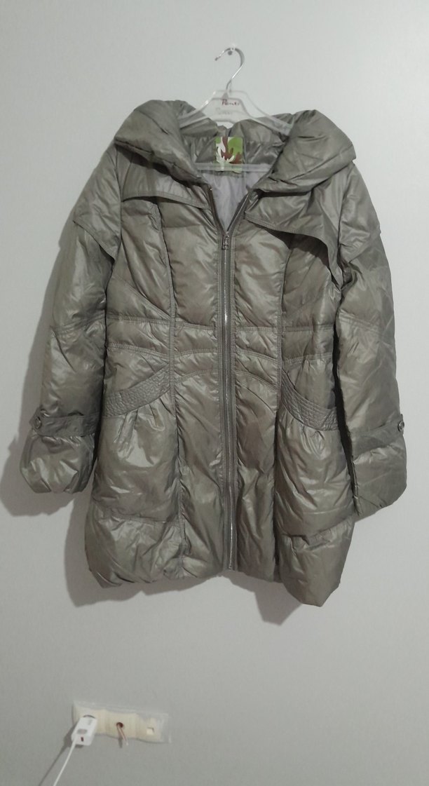 Gri Midi Kadın Kışlık Mont Fermuarlı - Görsel 2