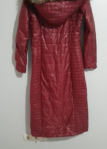 Bordo Uzun Kadın Kışlık Mont Fermuarlı - Görsel 5