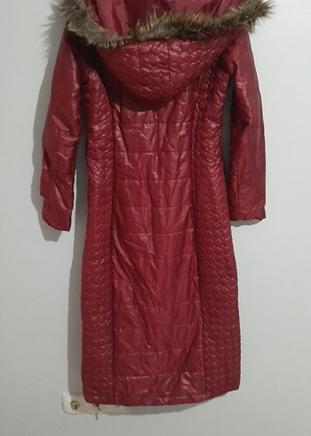 Bordo Uzun Kadın Kışlık Mont Fermuarlı - Görsel 4