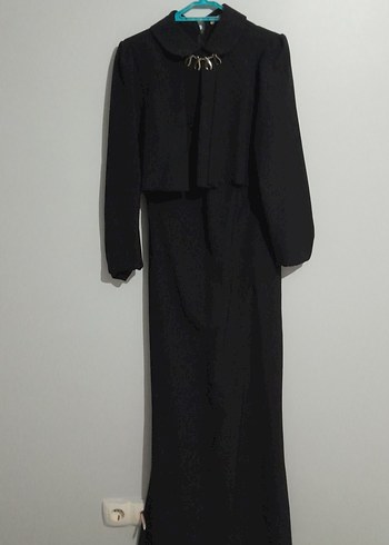 Uzun Siyah Drapeli Kadın Elbise - Görsel 2