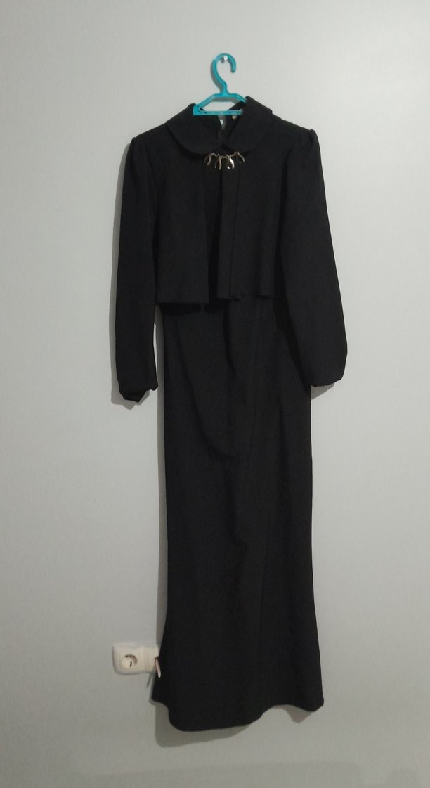 Uzun Siyah Drapeli Kadın Elbise - Görsel 2