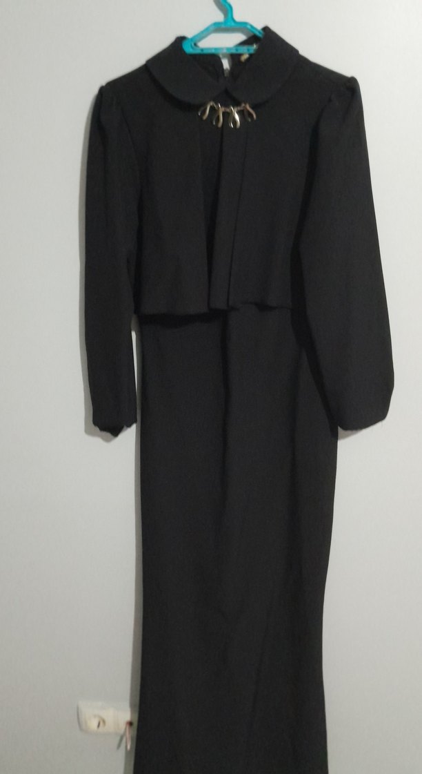 Uzun Siyah Drapeli Kadın Elbise - Görsel 3