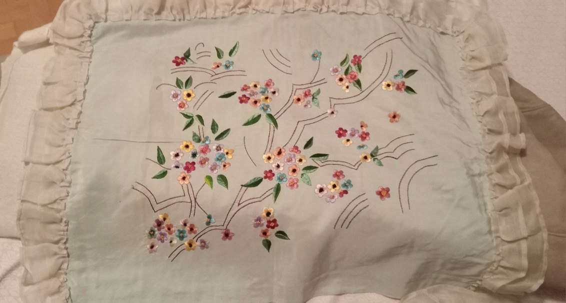 Antik  kirlent yastik kılıfı ipek tafta ustu cin ignesi - Görsel 5