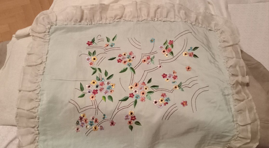 Antik  kirlent yastik kılıfı ipek tafta ustu cin ignesi - Görsel 2