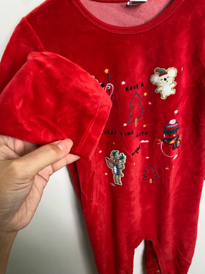 Kırmızı Nakışlı Bebek Tulum yılbaşı - Görsel 4