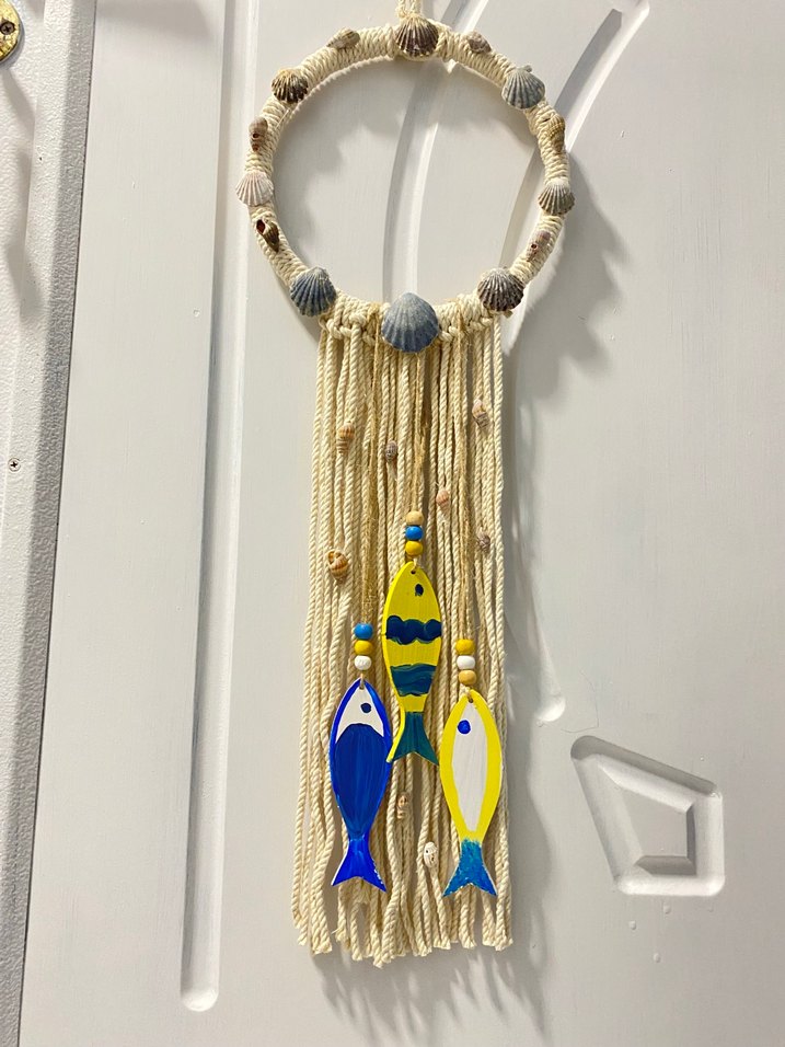 Bohem balıklı deniz kabuklu duvar kapı süsü - Görsel 2