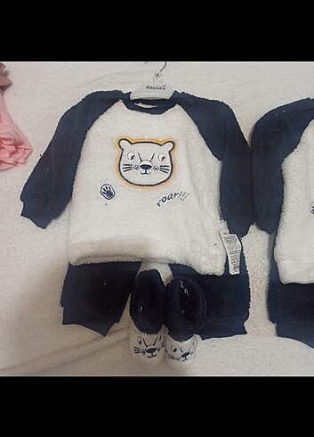 1,5 Yaş Beden İkiz bebek çocuk alt üst peluş polar takım