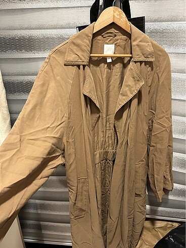 HM marka xl pamuk kuşaklı oversize trenç