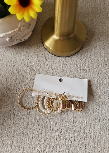 Boncuklu Mini Altın Bohem Küpe Seti - Görsel 2