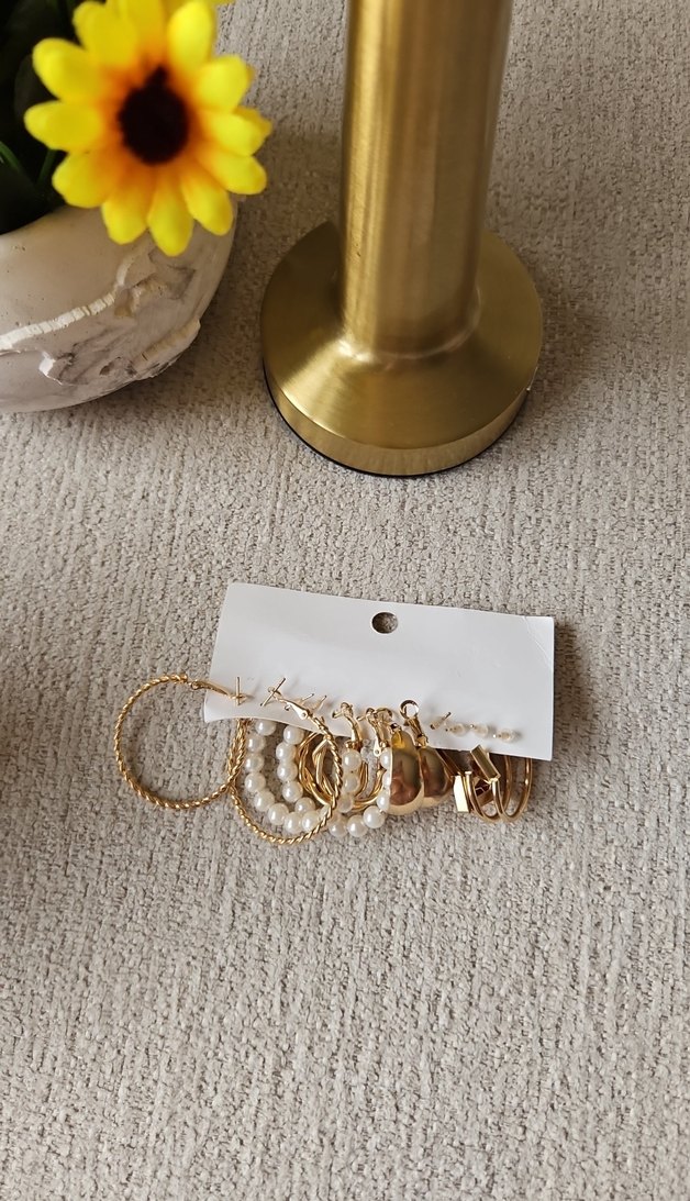 Boncuklu Mini Altın Bohem Küpe Seti - Görsel 2