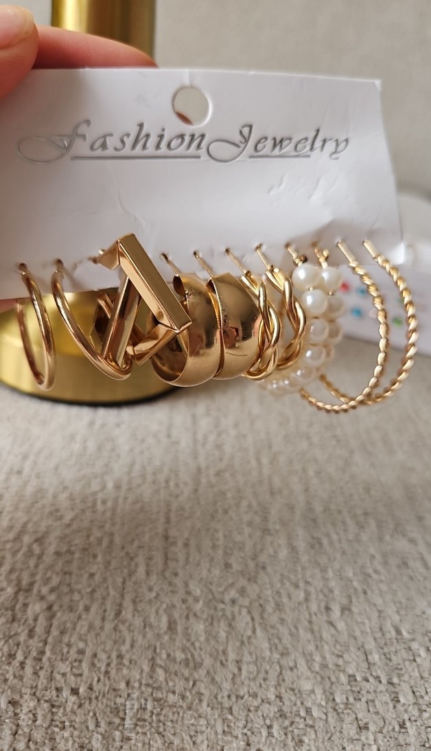 Boncuklu Mini Altın Bohem Küpe Seti - Görsel 3