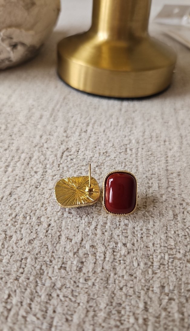 Parlak Kırmızı Mini Modern Klasik Küpe - Görsel 2