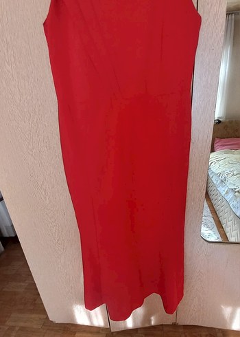 Kırmızı Drapeli Uzun Abiye Elbise - Görsel 9