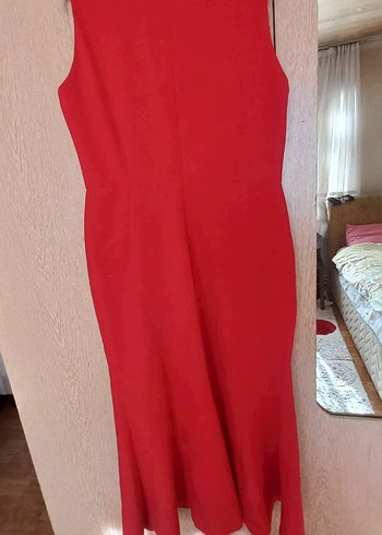 Kırmızı Drapeli Uzun Abiye Elbise - Görsel 2