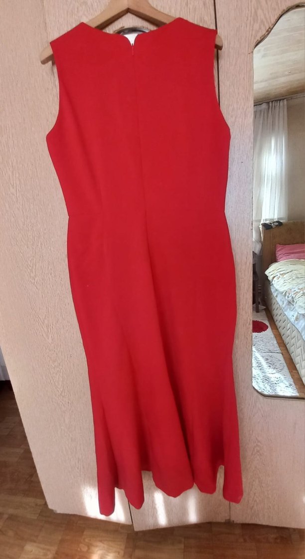 Kırmızı Drapeli Uzun Abiye Elbise - Görsel 2