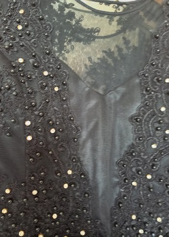 Boncuk İşlemeli Yeşil Uzun Abiye Elbise - Görsel 5