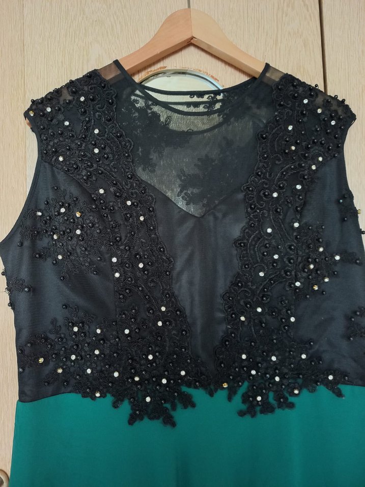 Boncuk İşlemeli Yeşil Uzun Abiye Elbise - Görsel 4