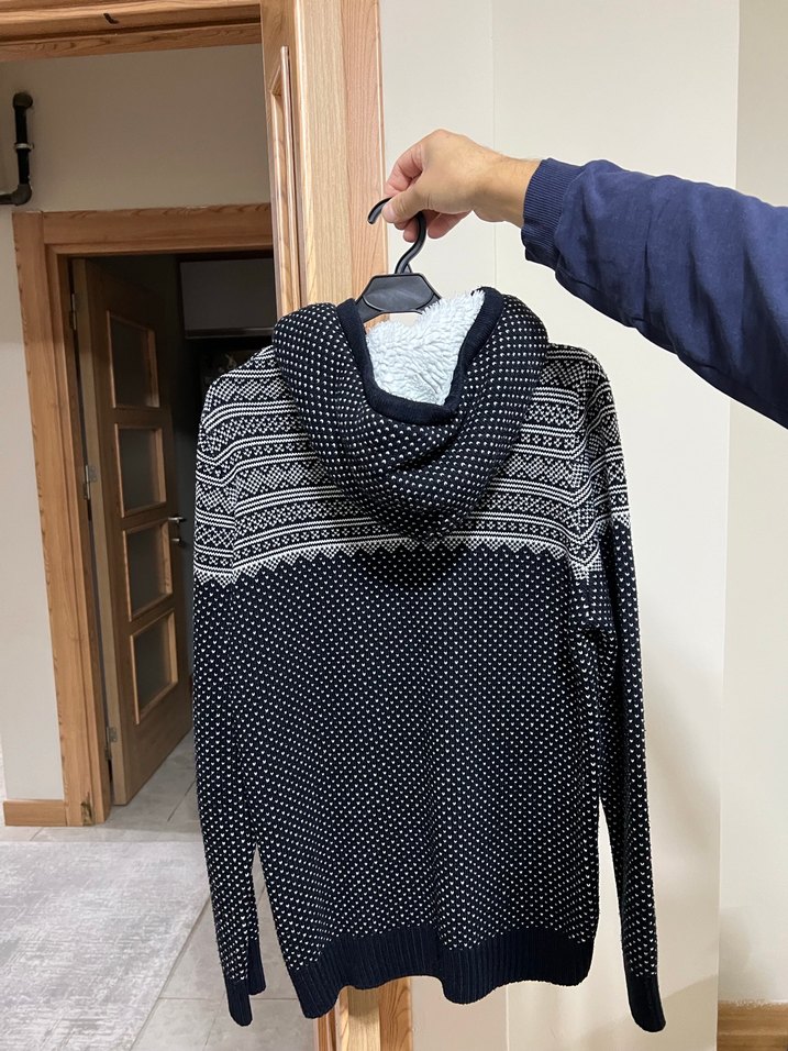 Erkek Gri Örgü Kapüşonlu Hırka - Görsel 2