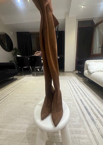 Topuklu Kahverengi Süet Dizüstü çorap Çizme - Görsel 2