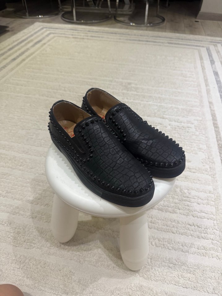 Siyah Deri Zımbalı Erkek Sneakers çok tarz - Görsel 2