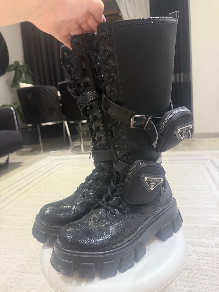 Prada model çantalı tarz Platform Topuklu Bot Çizme - Görsel 2