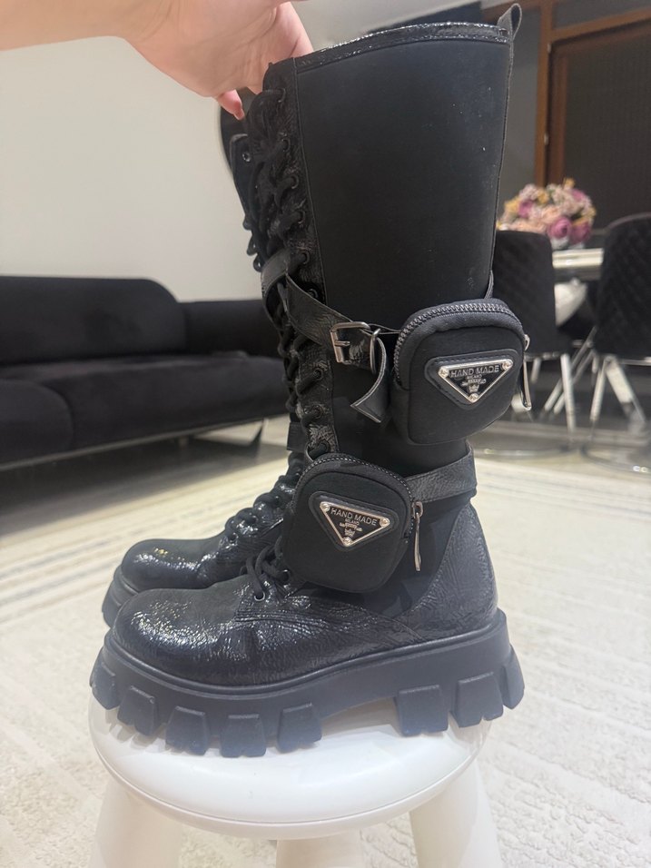 Prada model çantalı tarz Platform Topuklu Bot Çizme - Görsel 3