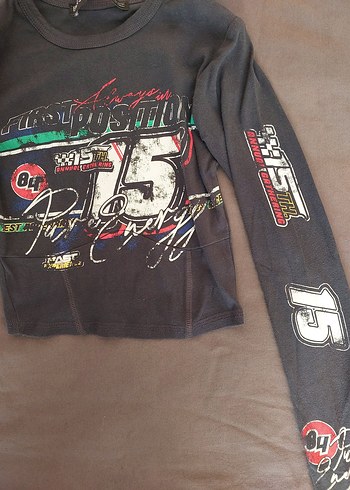 Siyah Uzun Kollu Baskılı Crop - Görsel 2