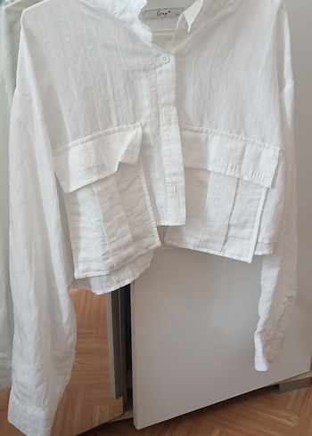 Düğmeli Beyaz Keten Kadın Gömlek - Görsel 2