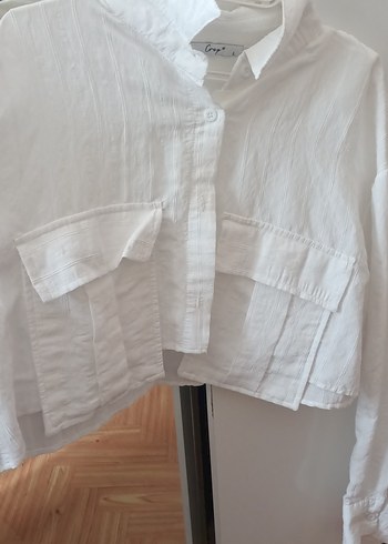 Düğmeli Beyaz Keten Kadın Gömlek - Görsel 3