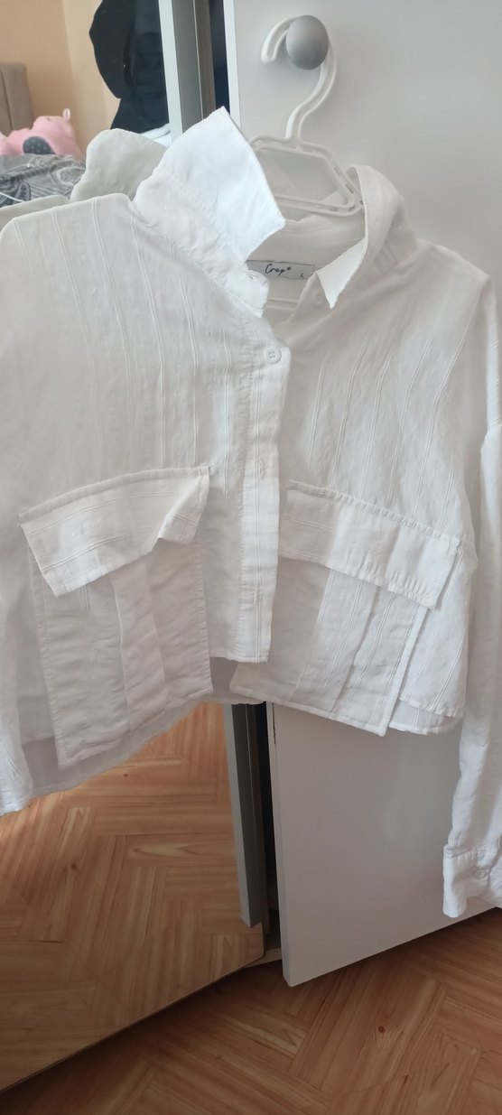 Düğmeli Beyaz Keten Kadın Gömlek - Görsel 3