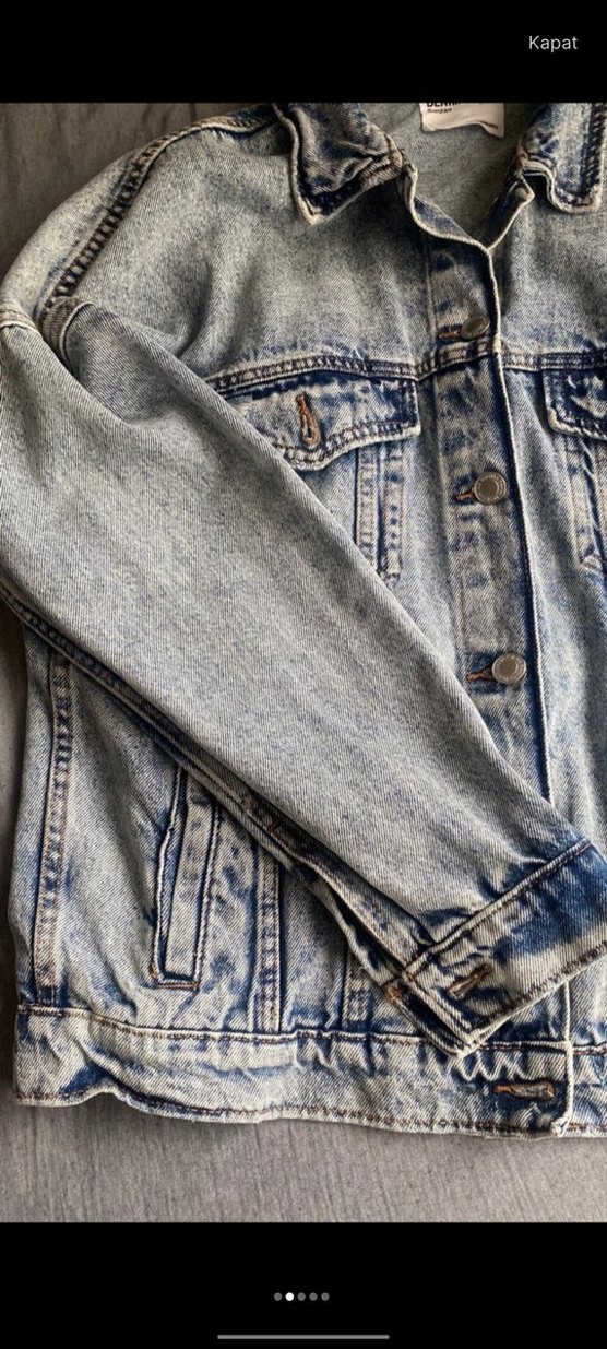 Gri Düğmeli Kadın Denim Ceket - Görsel 3