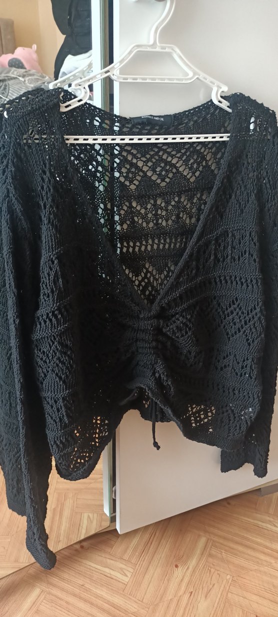 Siyah V Yakalı Örgü Uzun Kollu Kazak 2li - Görsel 2