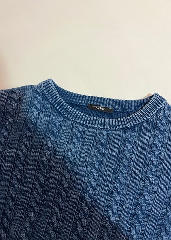 Kadın Mavi Triko Denim Kazak - Görsel 2