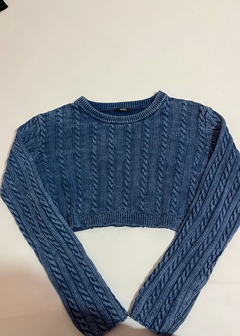 Kadın Mavi Triko Denim Kazak - Görsel 3