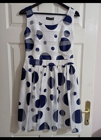 Mavi puantiyeli elbise - Görsel 7