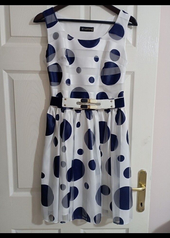 Mavi puantiyeli elbise - Görsel 3