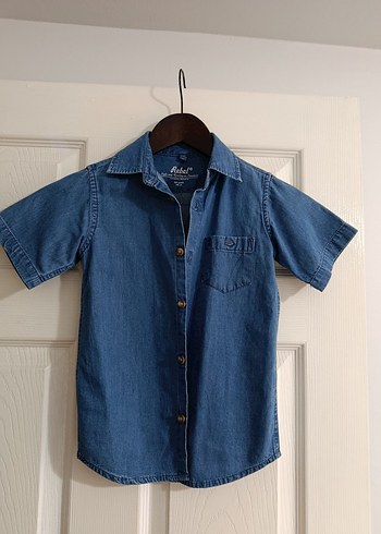 Erkek Çocuk Kısa Kollu Mavi Kot Gömlek - Görsel 2
