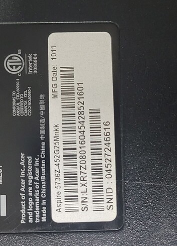  Beden ACER Aspire 5736z SORUNSUZ LAPTOP