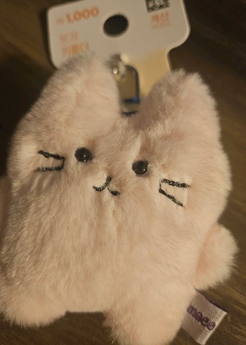 Bej Peluş Kedi Anahtarlık