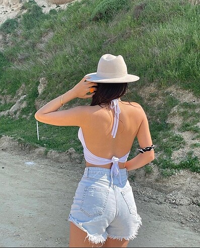 universal Beden Beyaz bağlama detaylı crop