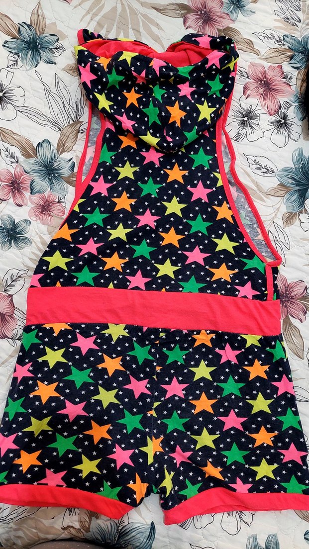 Kadın Renkli Yıldız Desenli Fermuarlı Tulum - Görsel 2